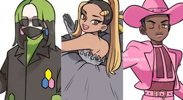Looks de Billie Eilish, Ariana Grande e Lil Nas X inspiraram ilustrações como líderes de ginásio em Pokémon - Twitter