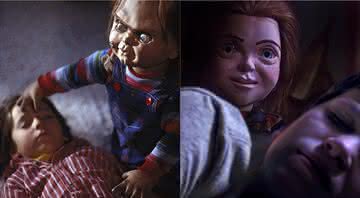Chucky em Brinquedo Assasssino de 1988 e 2019. Crédito: Divulgação/MGM/Orion Pictures Corporation