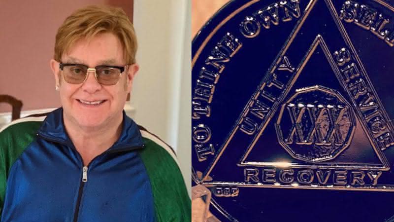 Elton John e sua medalha de comemoração em fotos publicadas em seu perfil - Instagram