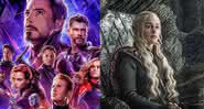 Cartaz de Vingadores: Ultimato e Daenerys sentada em um trono em Game of thrones - Divulgação/Disney/HBO