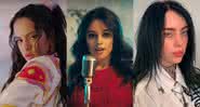 Rosalía no clipe de Con Altura; Camila Cabello no clipe de Havana e Billie Eilish em clique nas redes - YouTube/Instagram