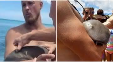 Homem foi atacado por tubarão e circulou com o animal preso ao braço até ser levado ao hospital - Reprodução/YouTube