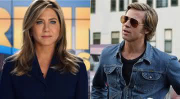 Jennifer Aniston em cena de The Morning Show e Brad Pitt em Era uma vez em...Hollywood - Apple