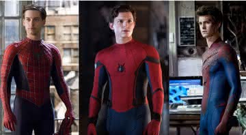 Tobey Maguire, Tom Holland e Andrew Garfield como Peter Parker/Homem-Aranha - Montagem/Sony Pictures