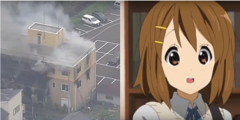 Kyoto Animation em chamas e K-ON!, um de seus principais trabalhos - Reprodução/YouTube