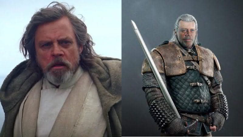 Mark Hamill como Luke Skywalker e em montagem como Vesemir - Divulgação/Disney/Twitter